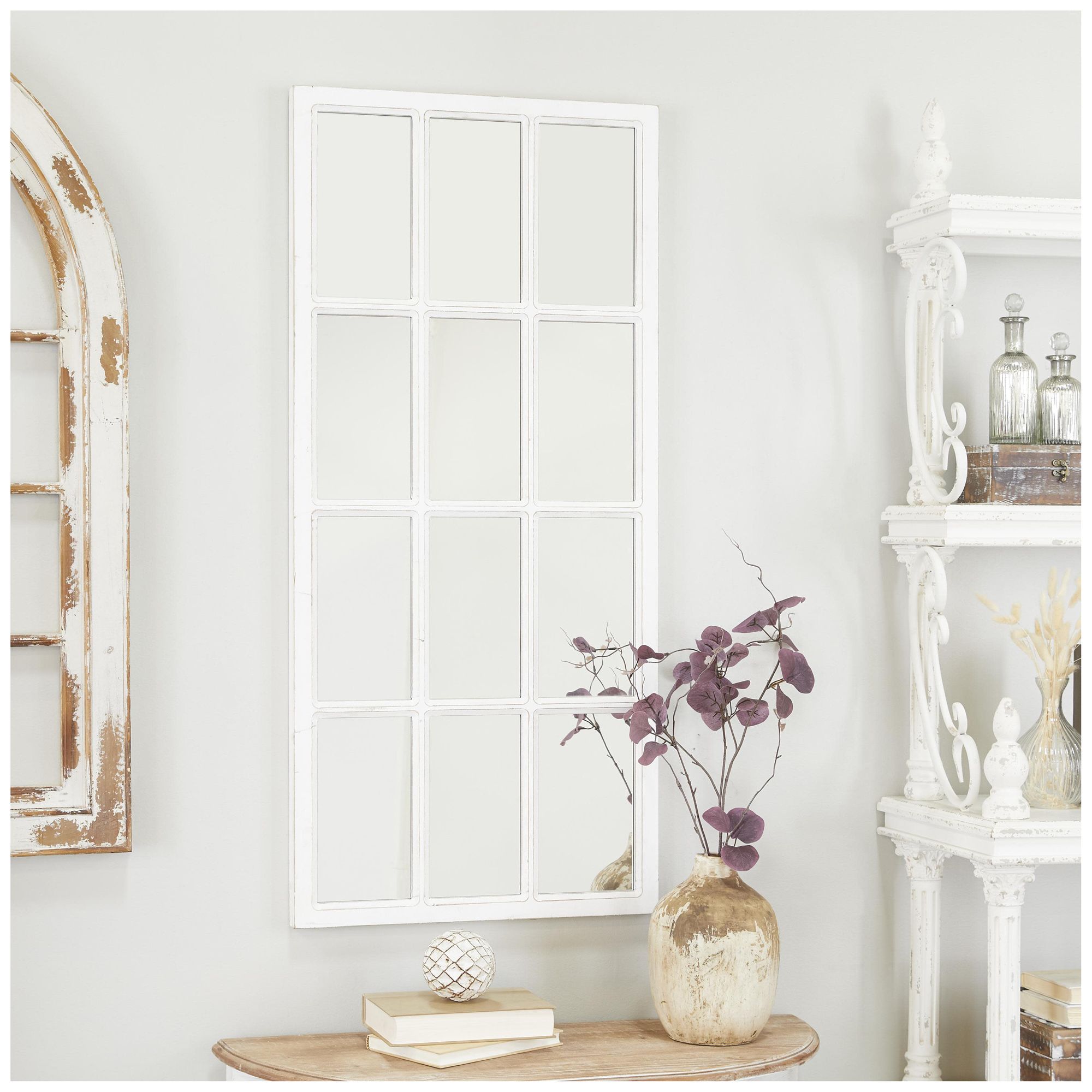 Image 4 White Wood Farmhouse Wall Mirror, 22" x 1" x 48" more views