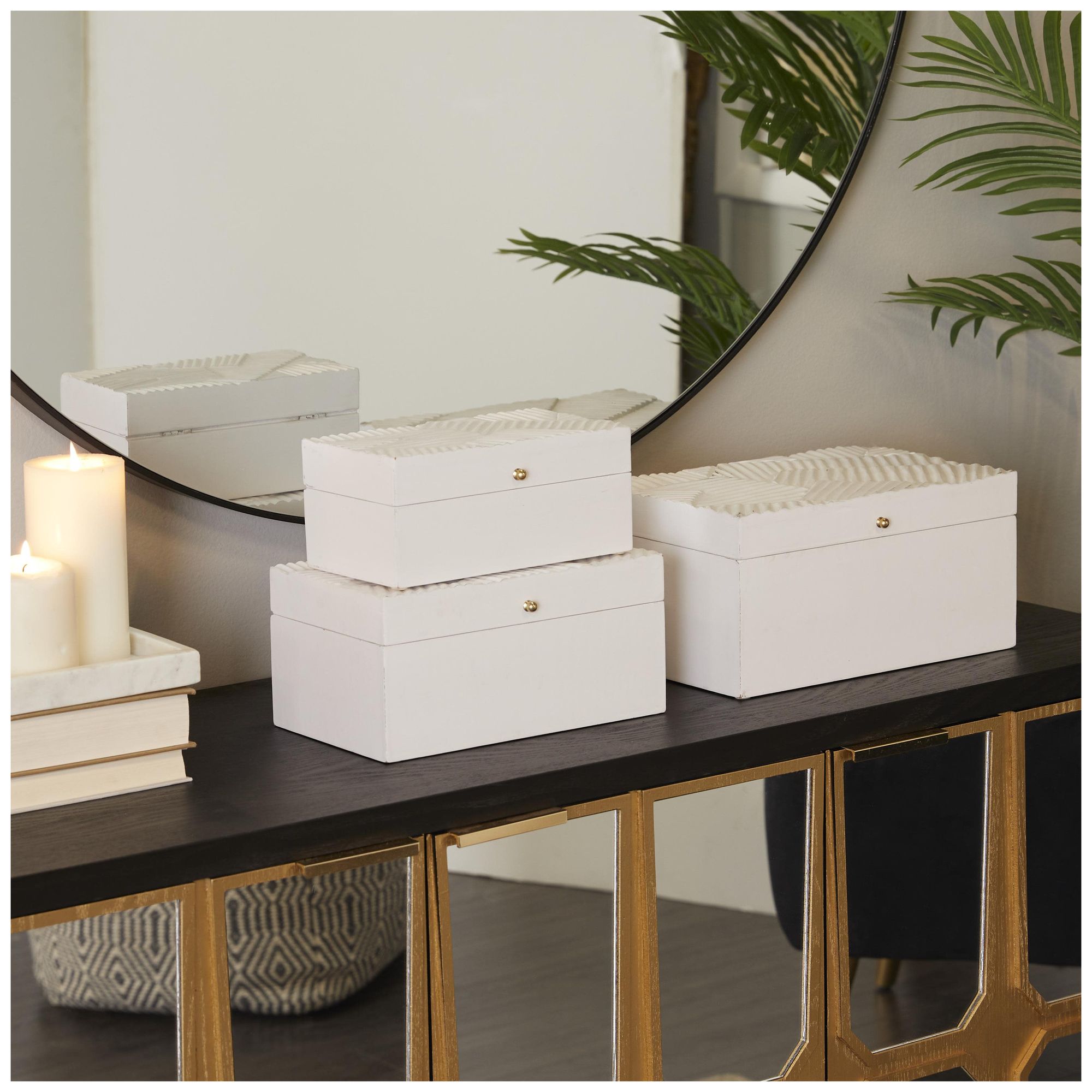Image 3 White Wood Modern Box, S/3 12", 10", 9"W more views