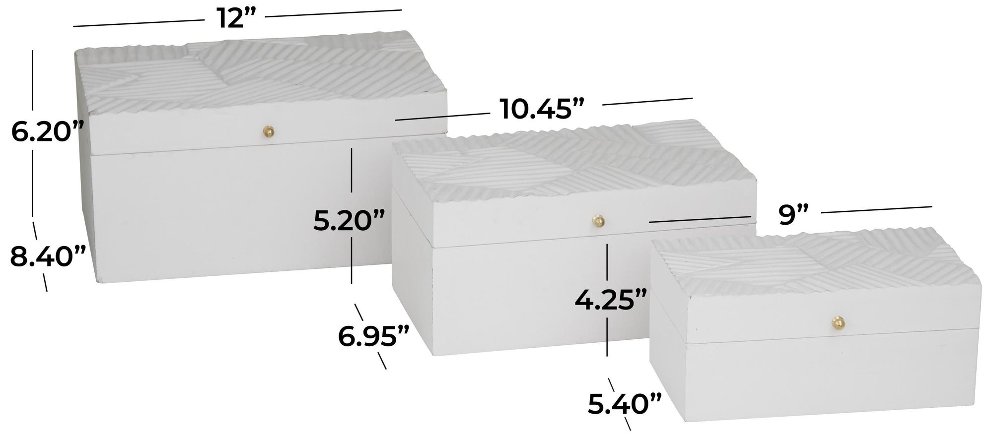Image 6 White Wood Modern Box, S/3 12", 10", 9"W more views