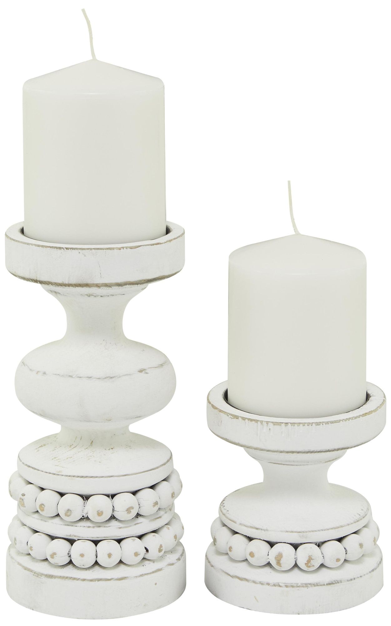 Image 2 White Wood Traditional Candle Holder, S/2 8", 4"H