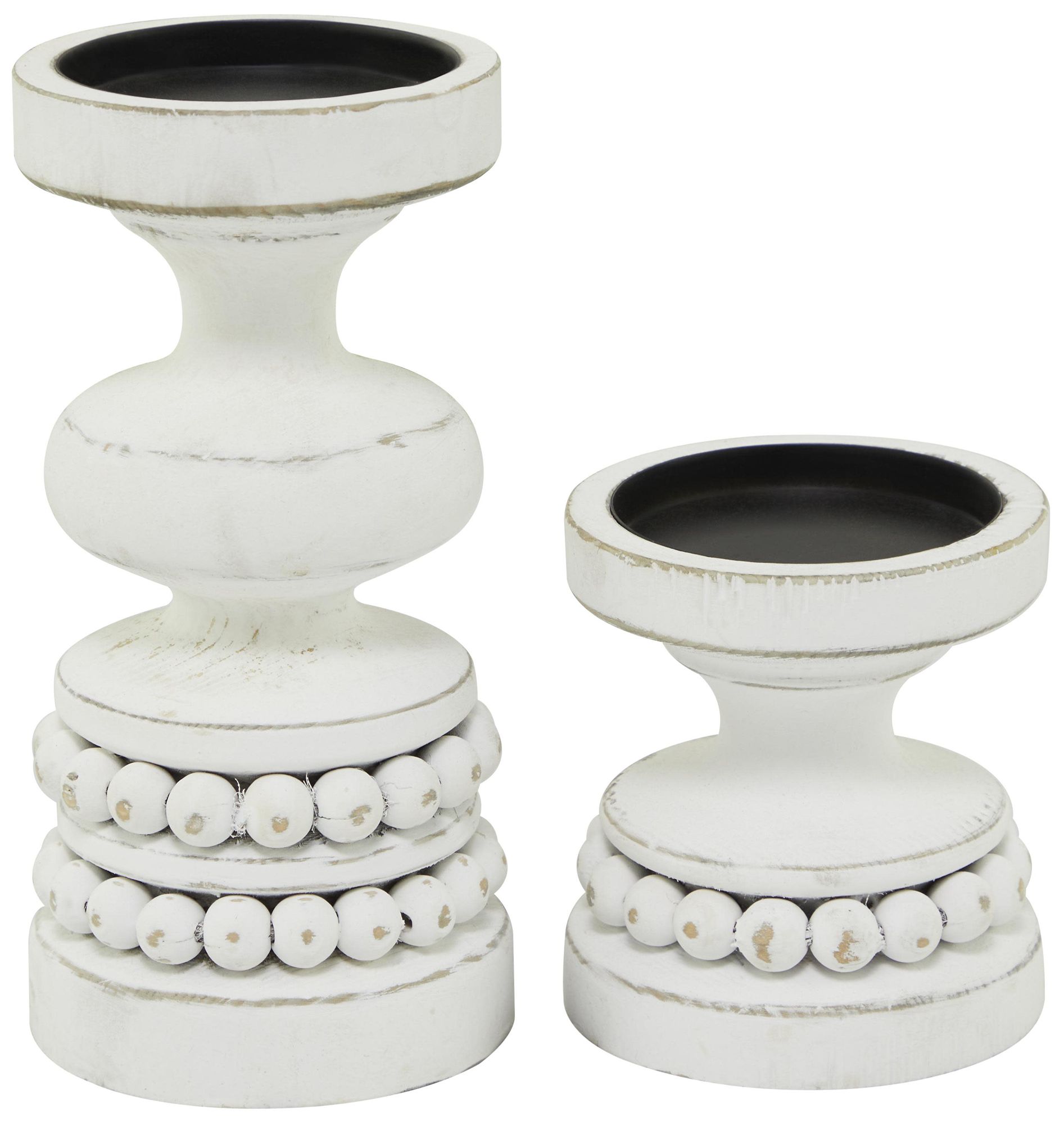 Image 4 White Wood Traditional Candle Holder, S/2 8", 4"H more views
