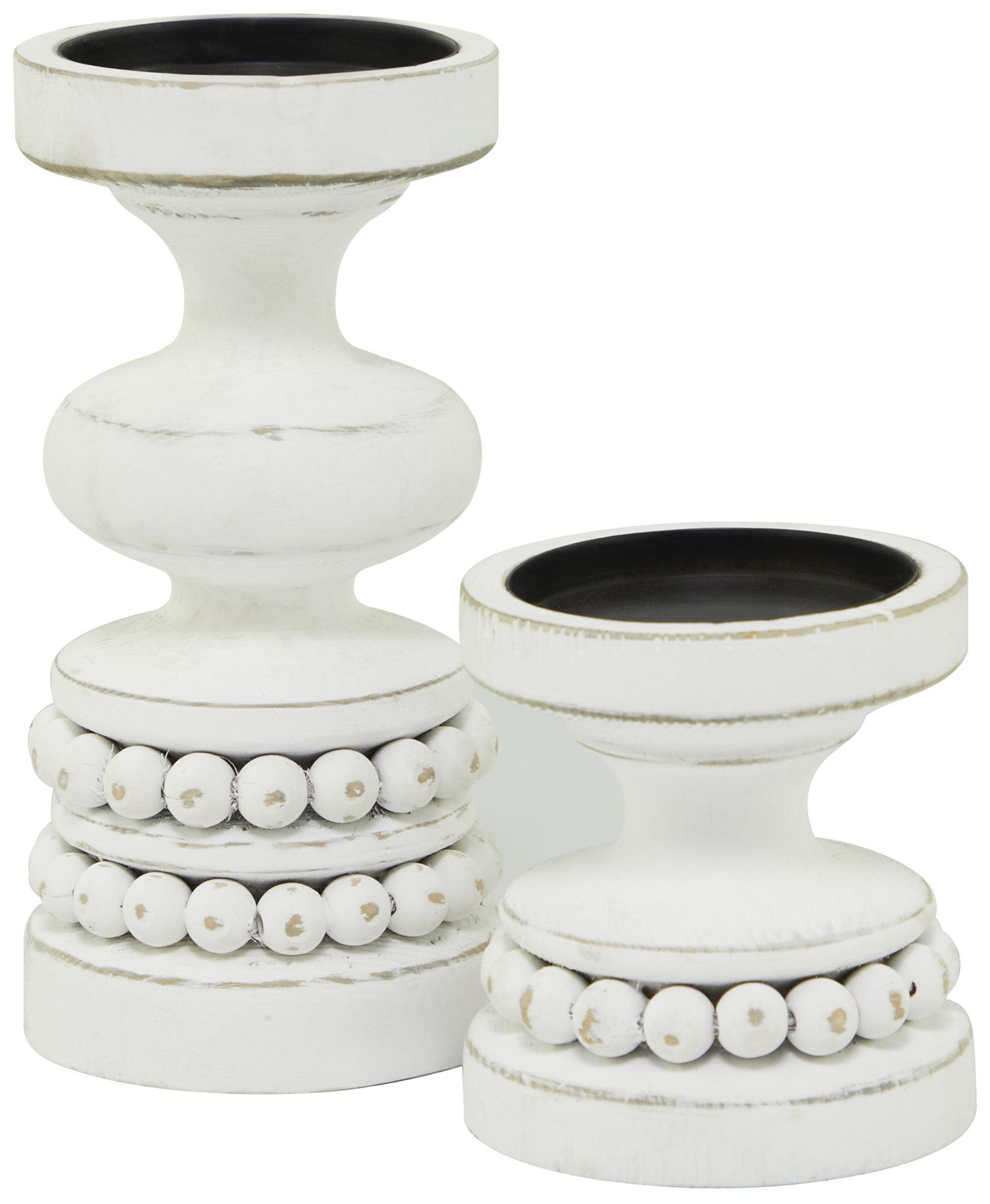 Image 5 White Wood Traditional Candle Holder, S/2 8", 4"H more views