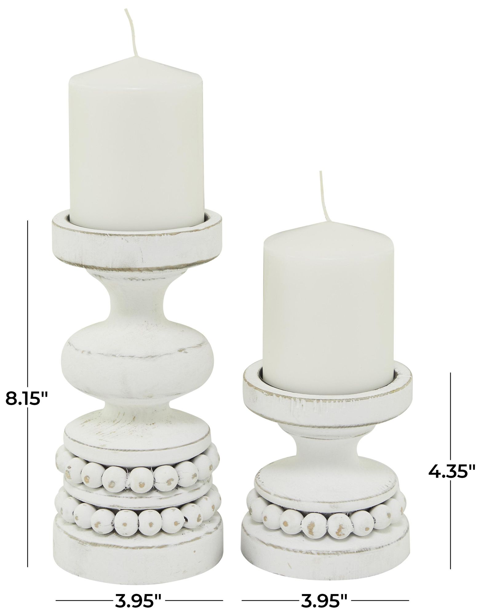Image 6 White Wood Traditional Candle Holder, S/2 8", 4"H more views