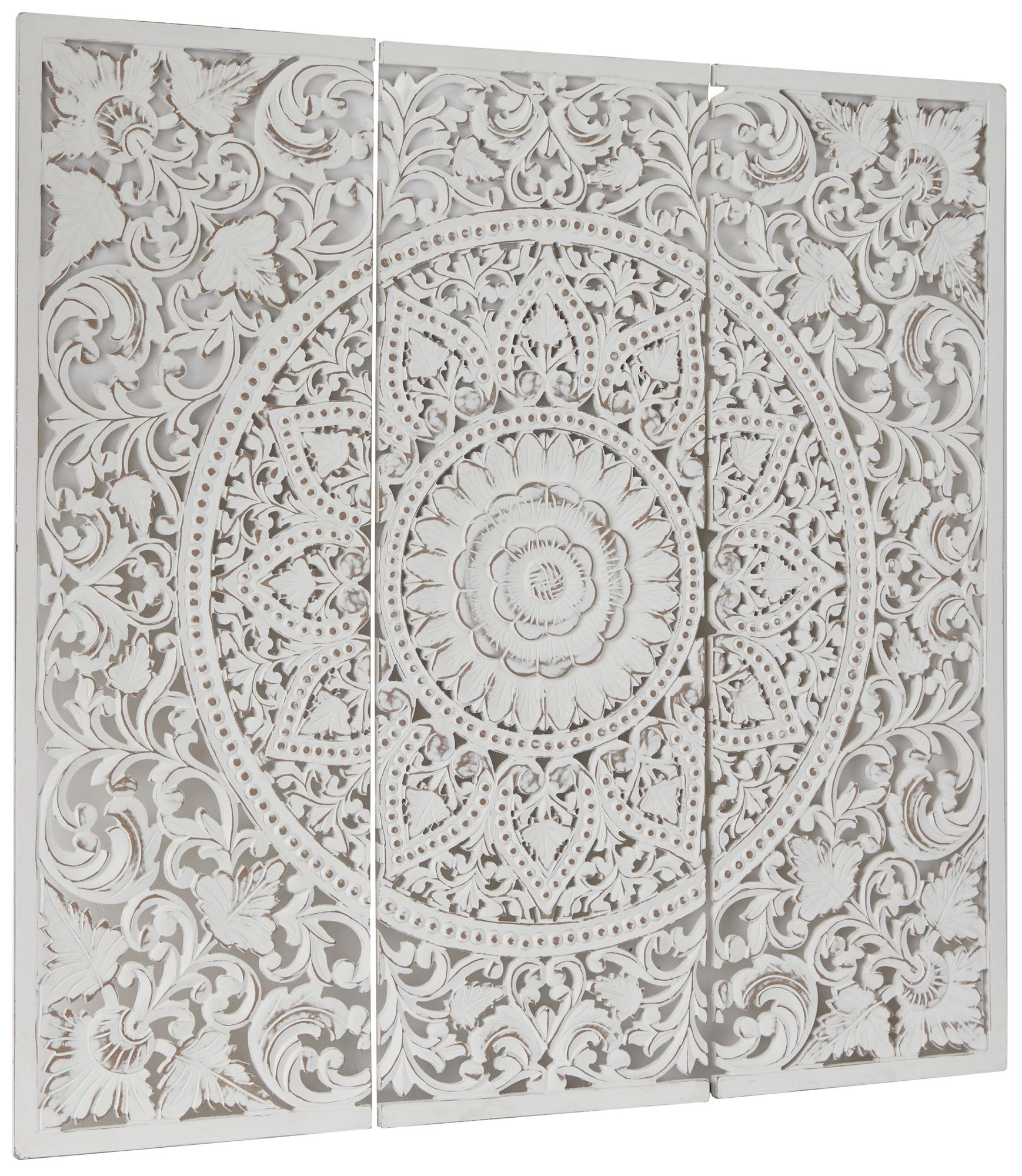 Image 6 White Wooden Bohemian Wall Decor, S/3 16"W, 48"H more views