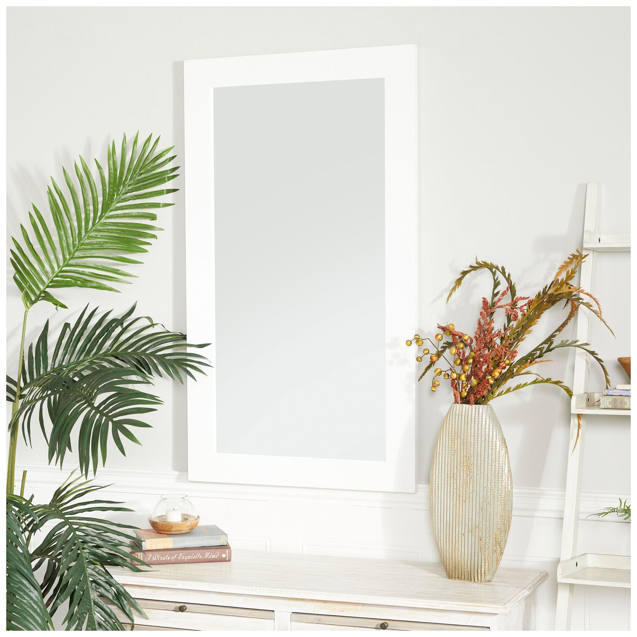 Image 3 White Wooden Contemporary Wall Mirror, 24" x 1" x 42 more views
