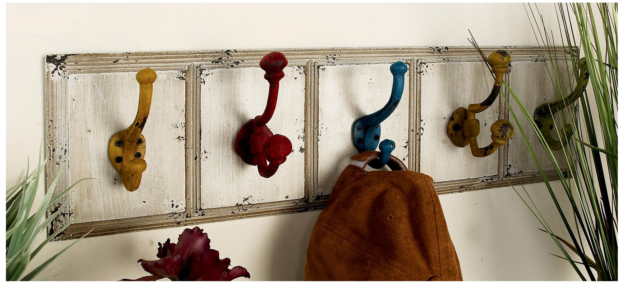 Image 4 White Wooden Farmhouse Wall Hook, 24" x 4" x 7" more views