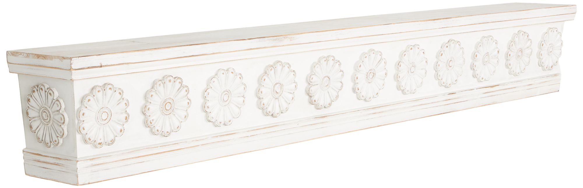 Image 6 White Wooden Vintage Wall Shelf, 72" x 8" x 10" more views