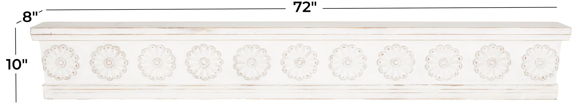 Image 7 White Wooden Vintage Wall Shelf, 72" x 8" x 10" more views