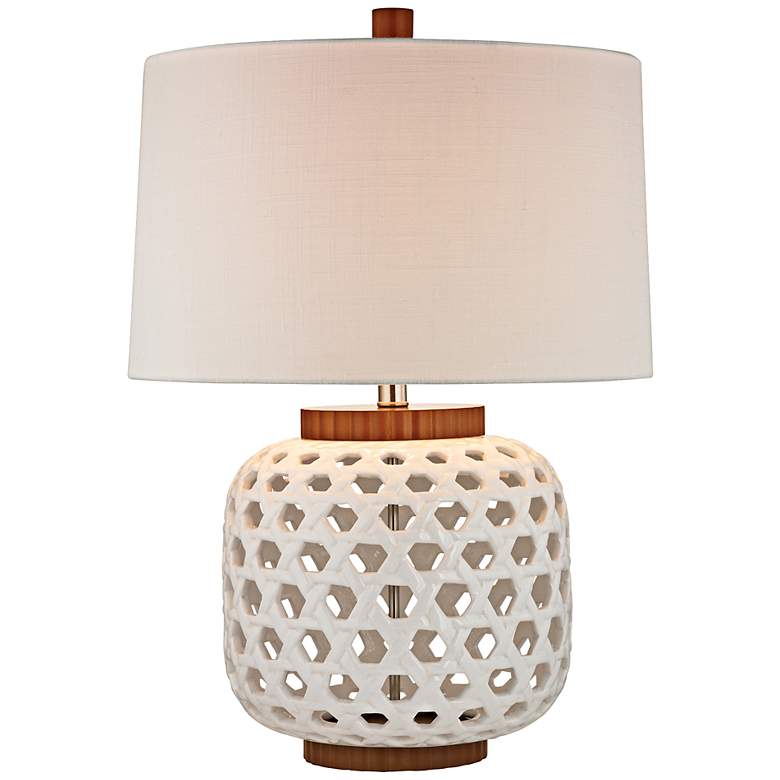 Image 1 White Woven Ceramic Table Lamp