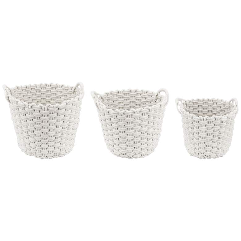 Image 1 White Woven Rope Baskets with Handles - Set of 3