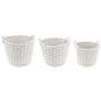 White Woven Rope Baskets with Handles - Set of 3