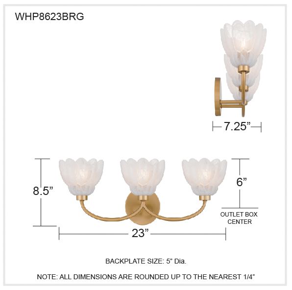 Whitecap 3-Light Brushed Gold Vanity Light