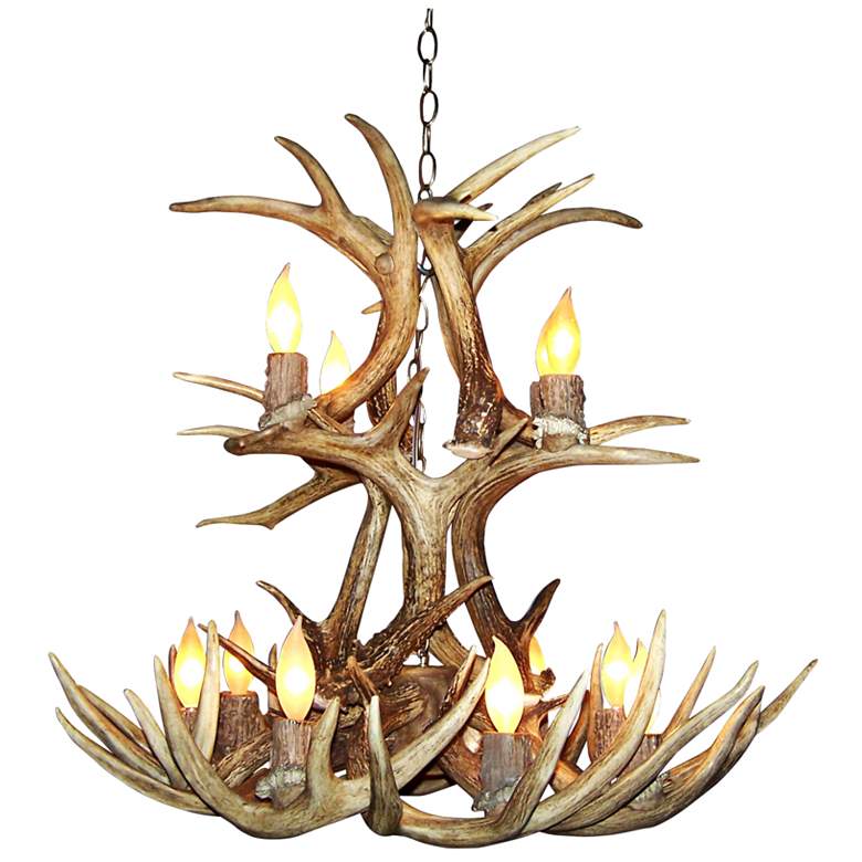 Image 1 Whitetail 28-30"W 12-Light Natural-Shed Antler Chandelier