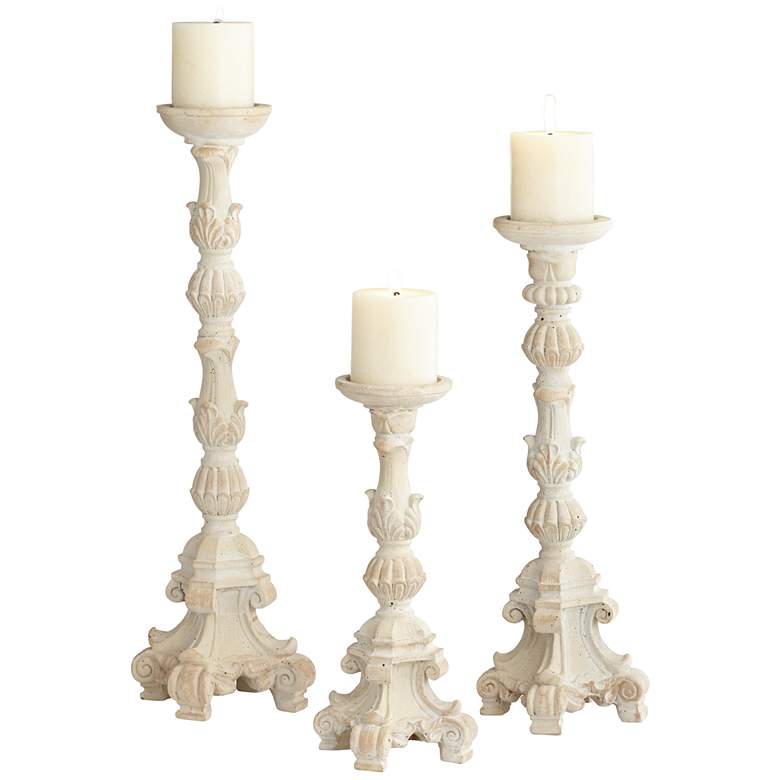 Image 1 Whitewashed Carved Pillar Candle Holders Set of 3