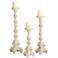 Whitewashed Carved Pillar Candle Holders Set of 3