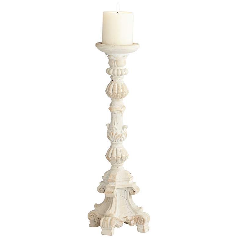 Whitewashed Carved Pillar Candle Holders Set of 3 more views