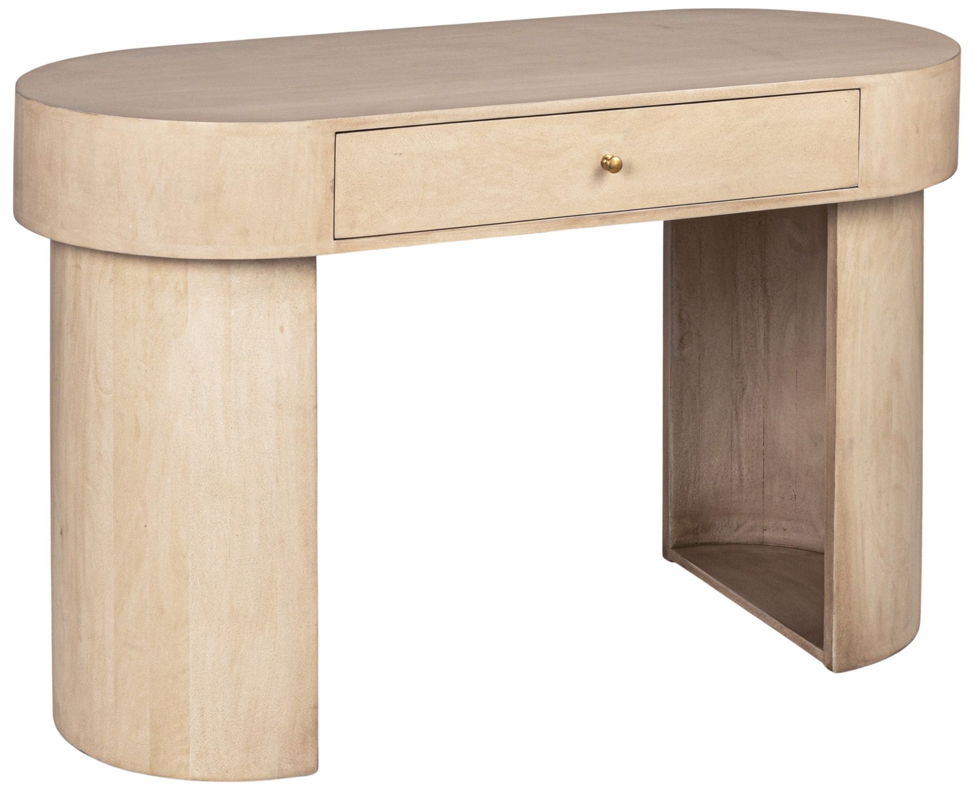 Image 2 Whitewashed Oval Mango Wood Desk with Drawer, Whitewashed