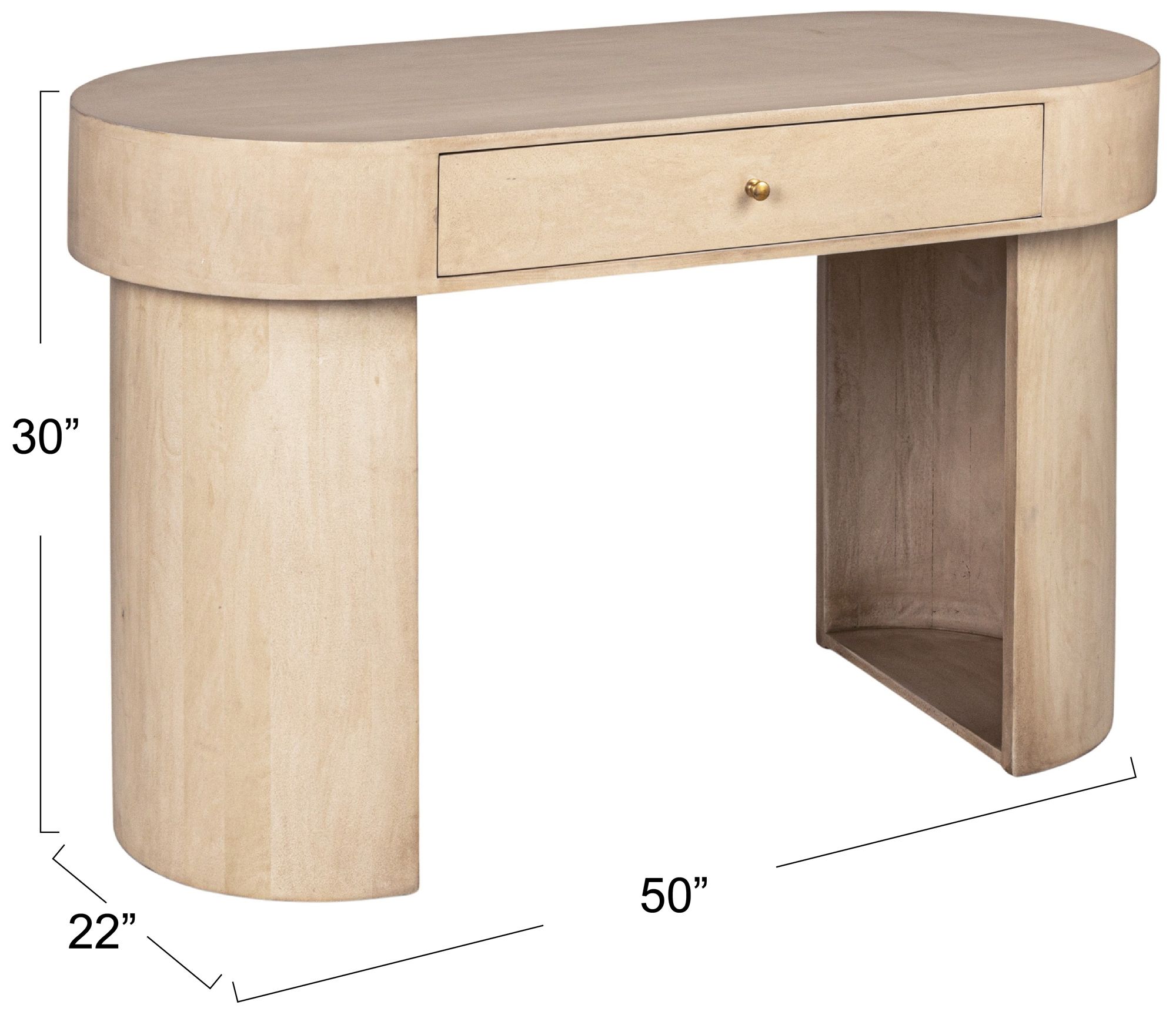 Image 3 Whitewashed Oval Mango Wood Desk with Drawer, Whitewashed more views