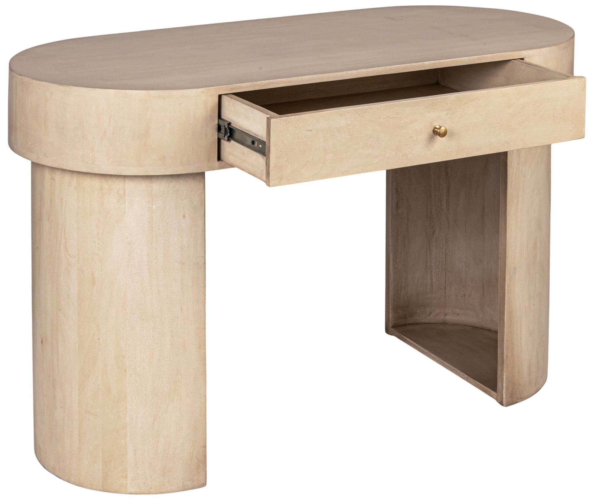 Image 6 Whitewashed Oval Mango Wood Desk with Drawer, Whitewashed more views