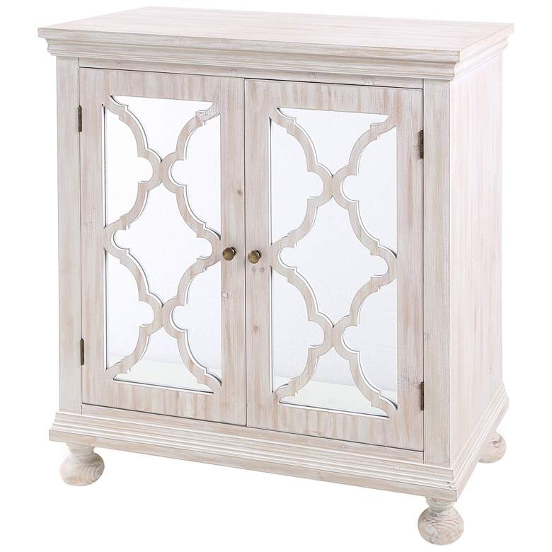 Image 1 Whitewashed Two Door Storage Cabinet with Mirrored Front
