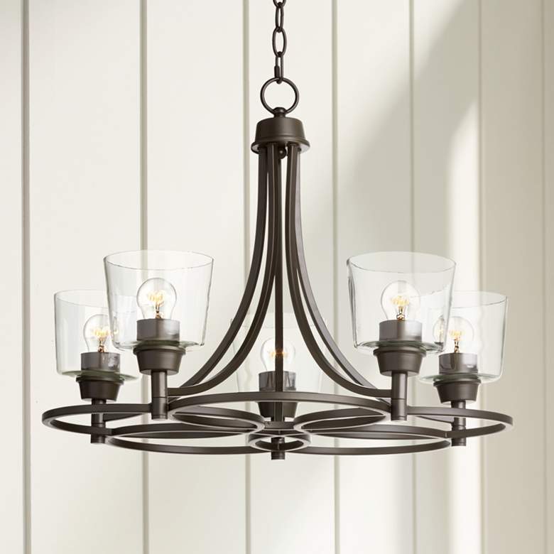 Image 1 Whitfield 22 1/2"W Bronze and Clear Glass 5-Light Chandelier