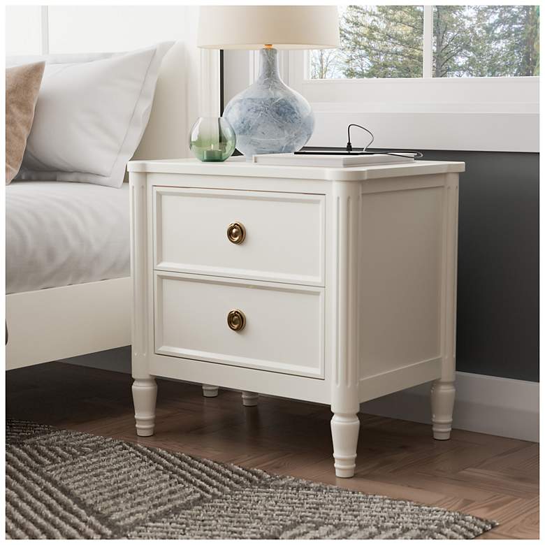 Image 2 Whitfield Modern French White 2 Drawer Nightstand With USB Charging Ports more views