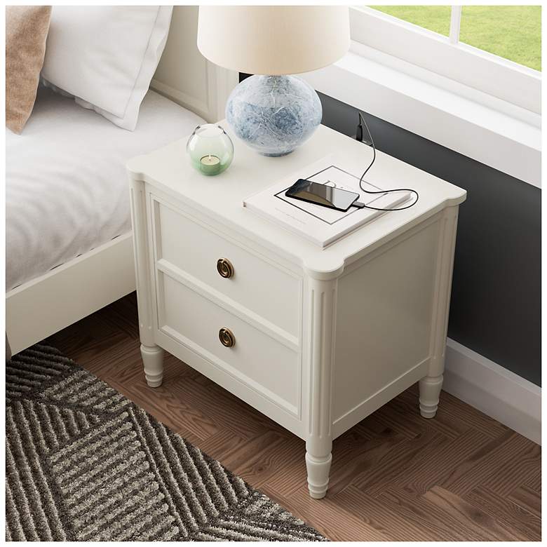 Image 3 Whitfield Modern French White 2 Drawer Nightstand With USB Charging Ports more views