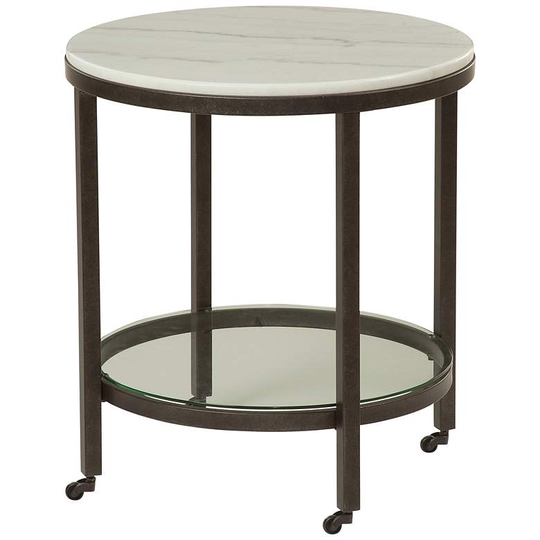 Image 1 Whitman 24 inch Bronze and Ivory Marble Round End Table