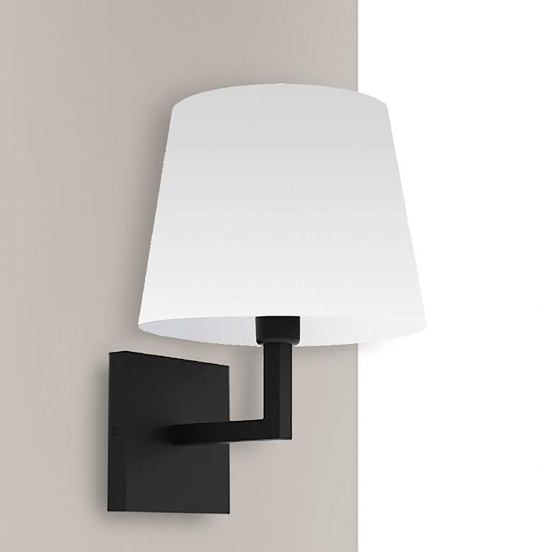 Image 1 Whitney 11" High Matte Black Wall Sconce with White Shade