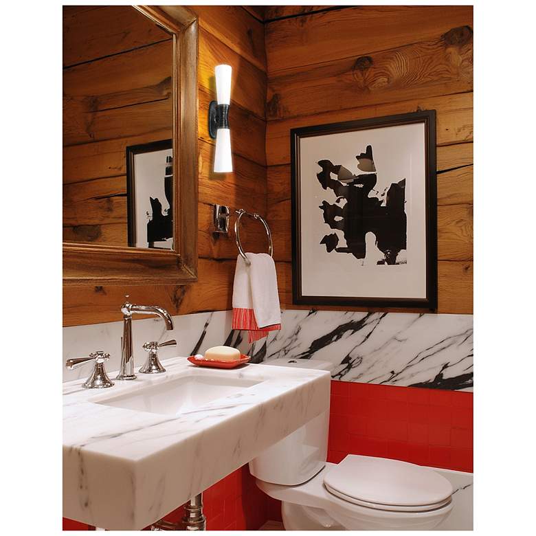 Image 2 Whitney 24" High 2-Light Matte Black Finish Wall Sconce w/ White Shade more views