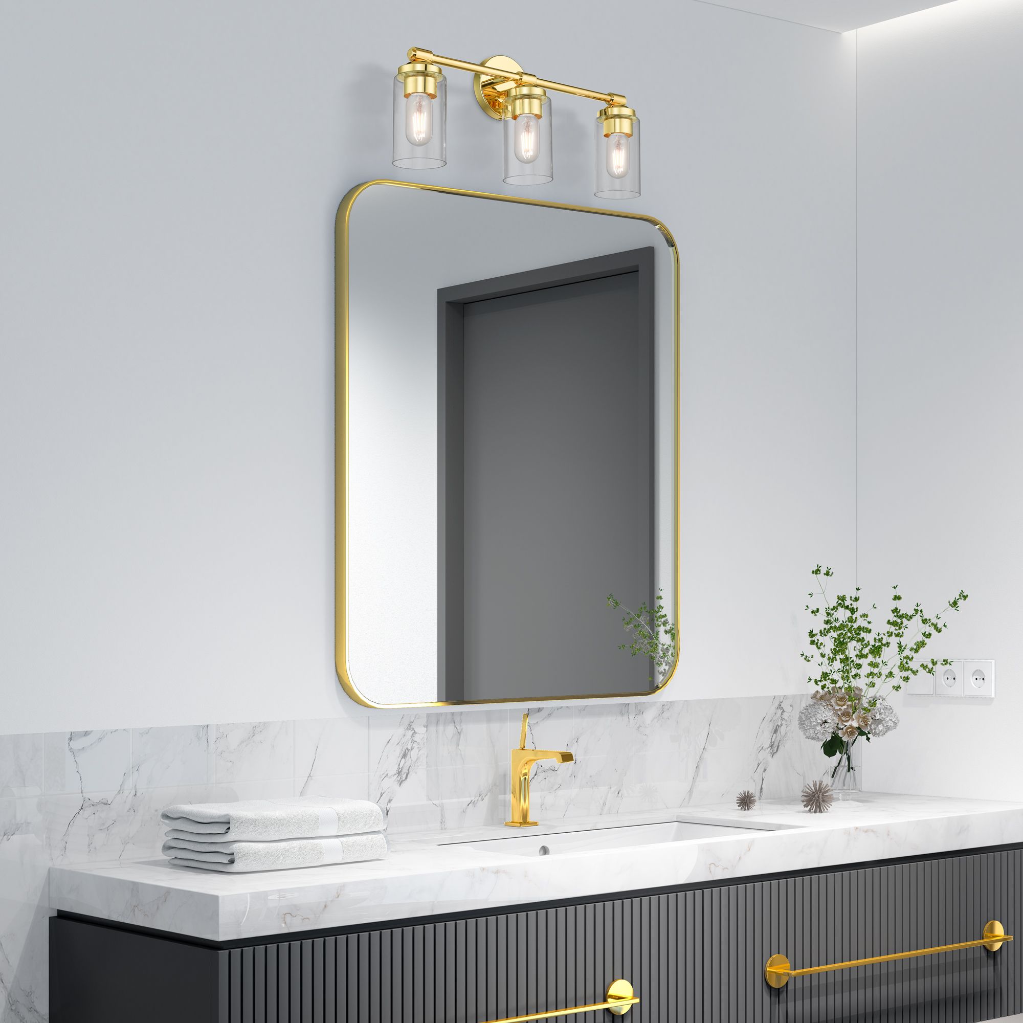 Whittier 22" Wide Polished Brass 3-Light Bath Light