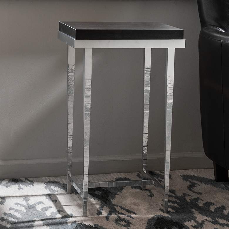 Wick 16&quot; Wide Espresso Wood and Sterling Metal Side Table