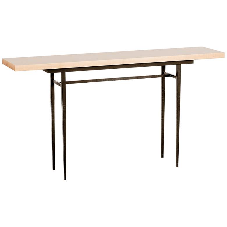 Wick 60&quot; Wide Bronze Console Table with Natural Table Top