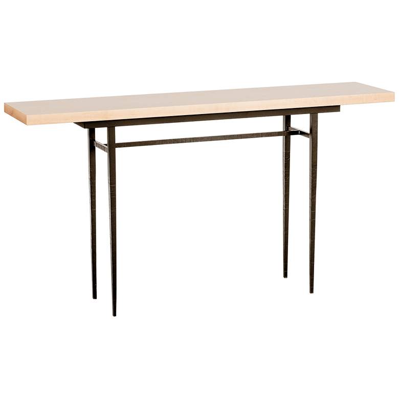 Image 1 Wick 60" Wide Bronze Console Table with Natural Table Top