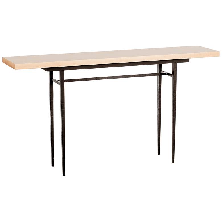 Image 1 Wick 60"W Dark Smoke Console Table with Natural Table Top