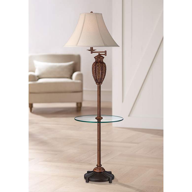 Image 1 Wicker Antique Swing Arm Floor Lamp with Tray
