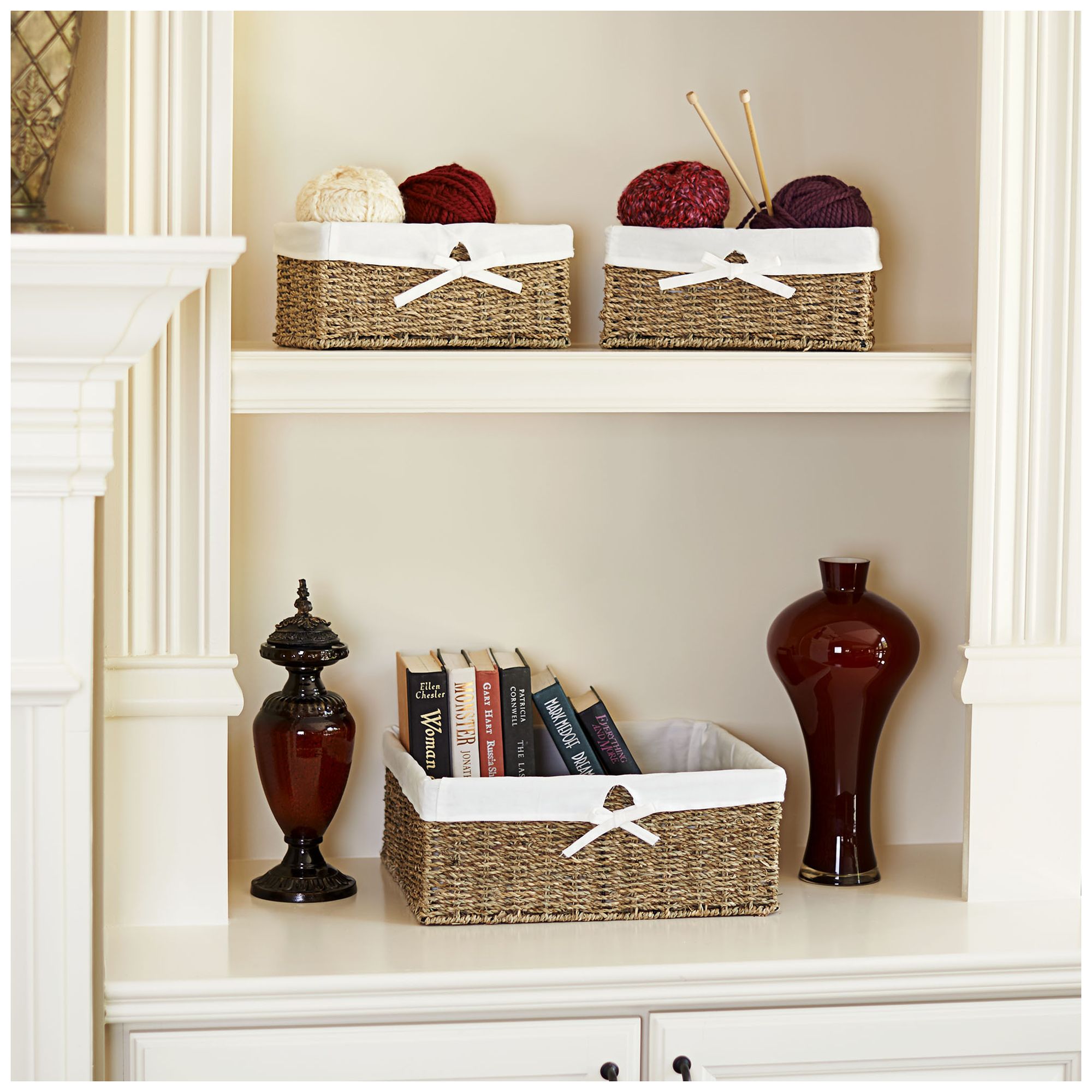 Image 2 Wicker Basket Set, 3 Pieces, 1 Large and 2 Small Seagrass Baskets more views