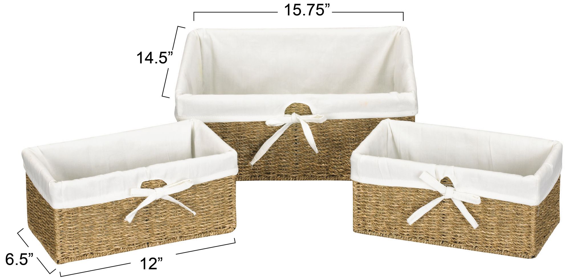 Image 3 Wicker Basket Set, 3 Pieces, 1 Large and 2 Small Seagrass Baskets more views