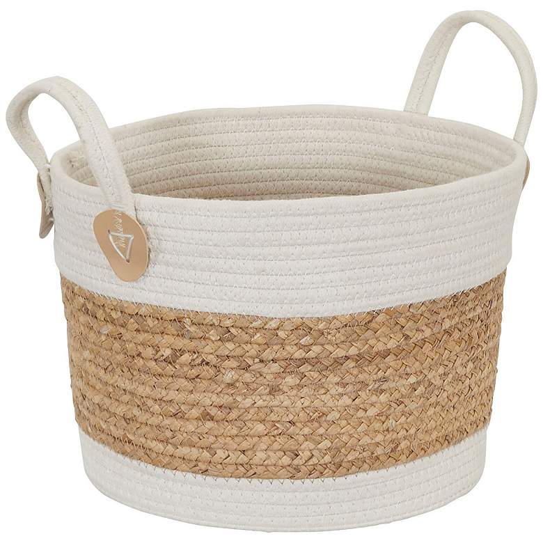 Image 2 Wicker Basket, Two-Toned with Attached Handles, Natural and White