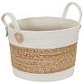 2_Wicker Basket, Two-Toned with Attached Handles, Natural and White