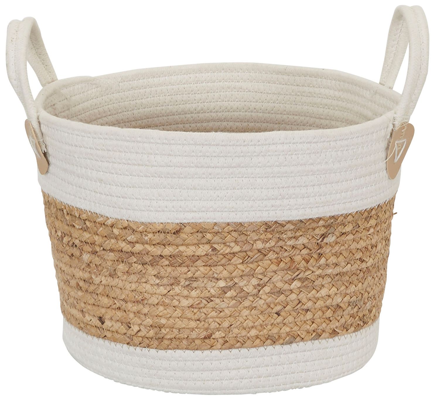Image 4 Wicker Basket, Two-Toned with Attached Handles, Natural and White more views