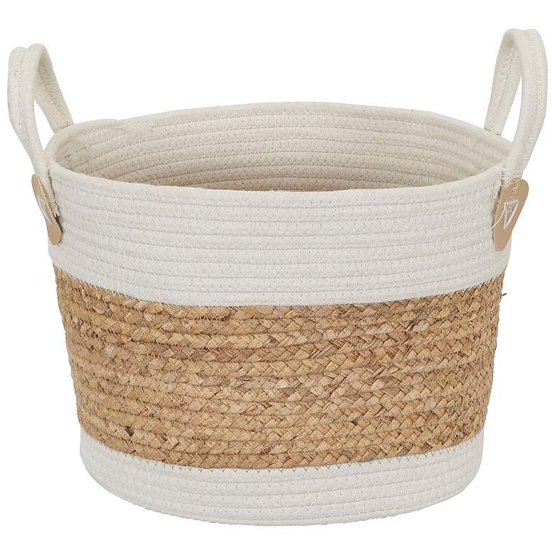 Image 4 Wicker Basket, Two-Toned with Attached Handles, Natural and White more views