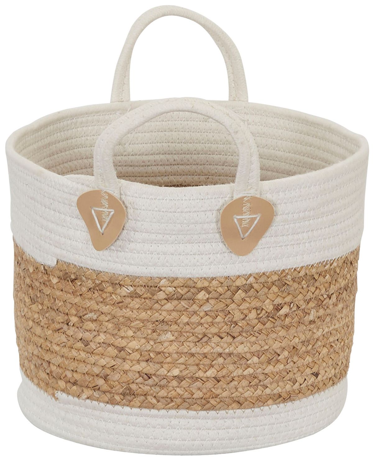 Image 5 Wicker Basket, Two-Toned with Attached Handles, Natural and White more views