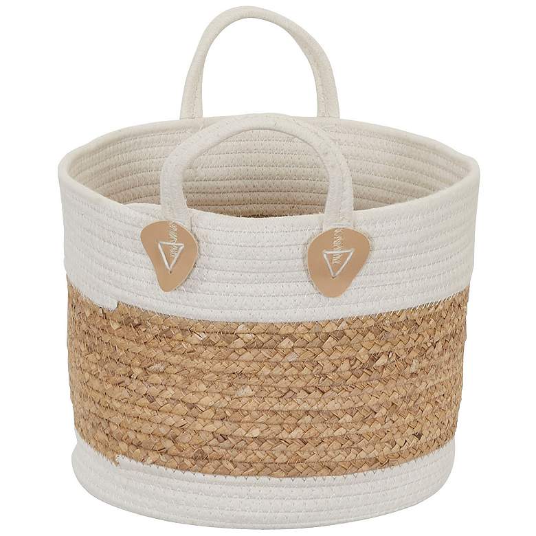 Image 5 Wicker Basket, Two-Toned with Attached Handles, Natural and White more views