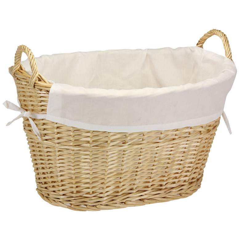 Image 1 Wicker Laundry Basket with Handles, Handwoven Willow, Removable Liner