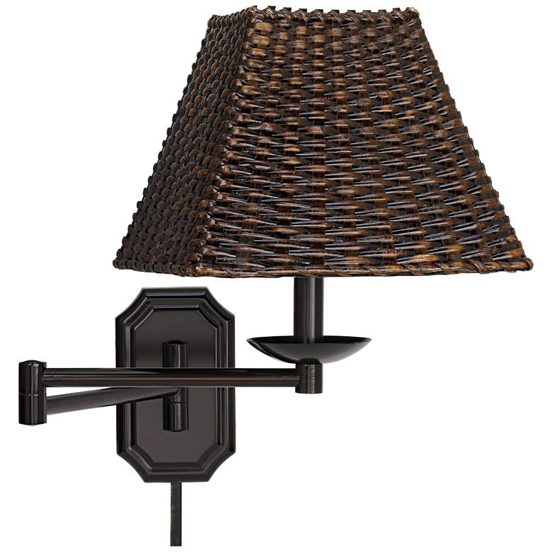 Image 1 Wicker Square Dark Bronze Plug-In Swing Arm with Cord Cover