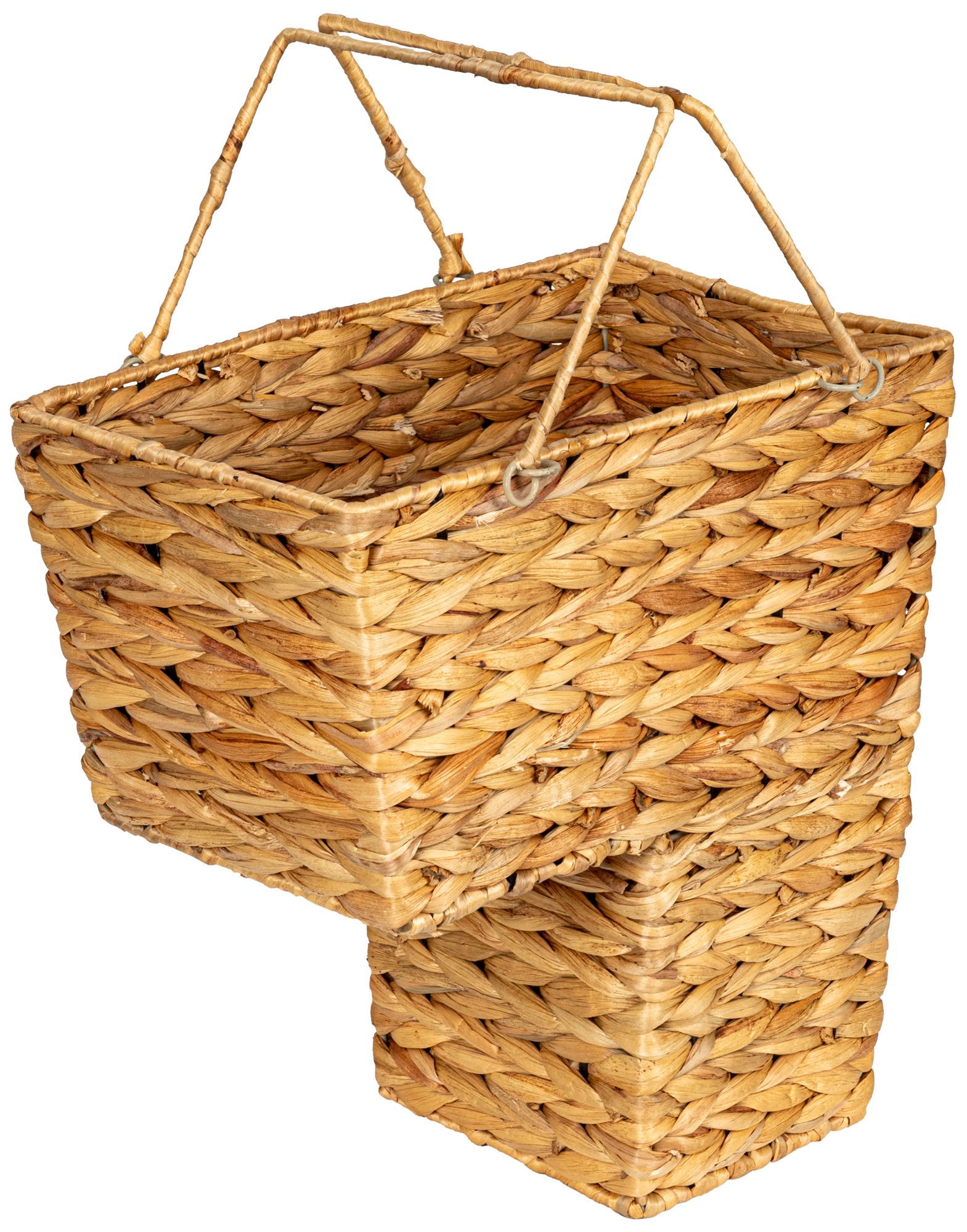 Image 2 Wicker Stair Basket with Handles, Handwoven, Sits on Two Stairs