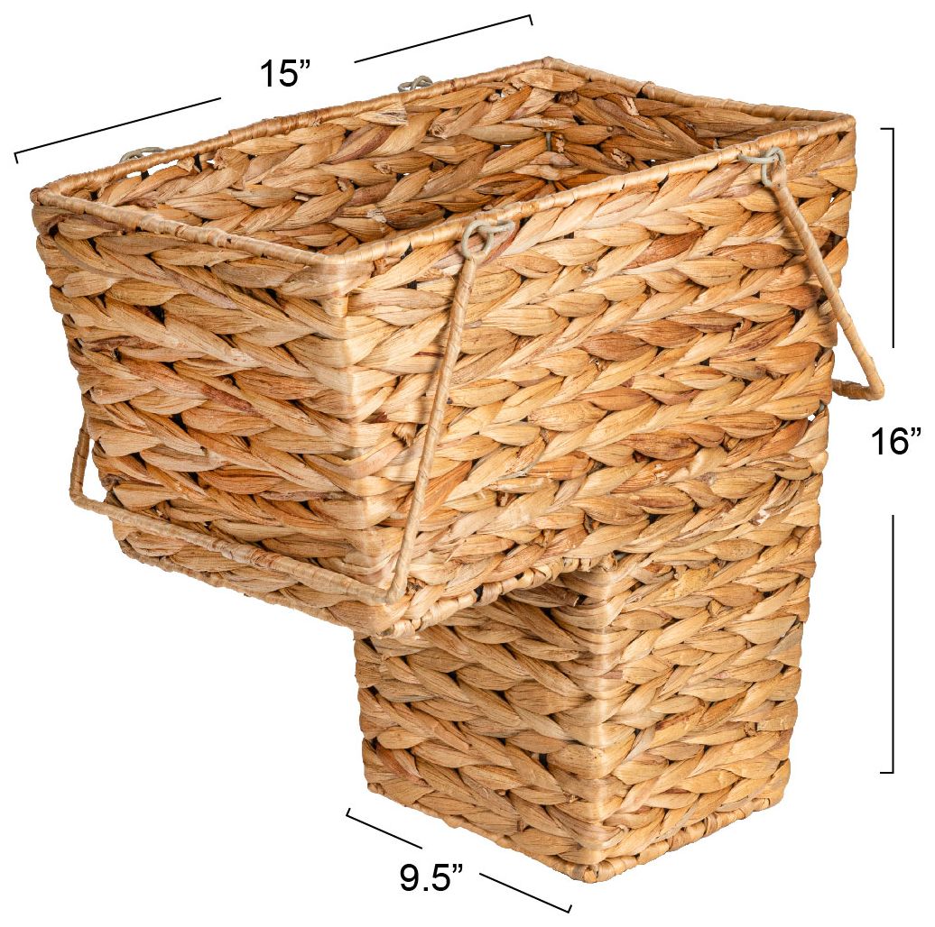 Image 3 Wicker Stair Basket with Handles, Handwoven, Sits on Two Stairs more views