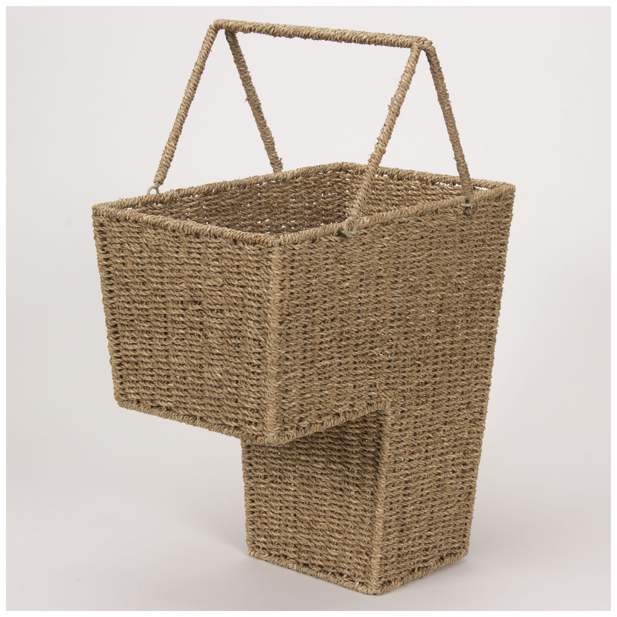 Image 3 Wicker Stair Basket with Handles, Handwoven Sits on Two Stairs more views