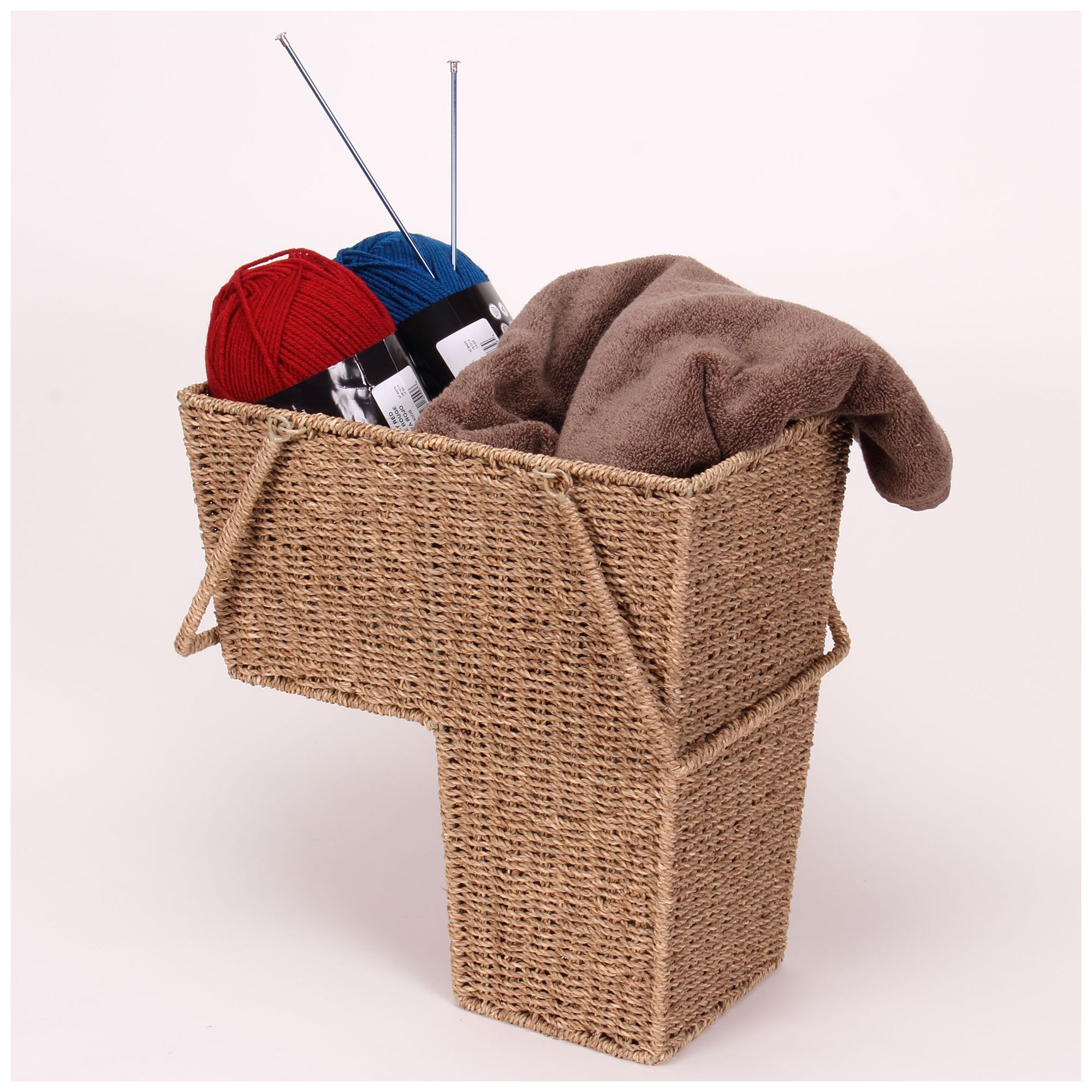 Image 5 Wicker Stair Basket with Handles, Handwoven Sits on Two Stairs more views